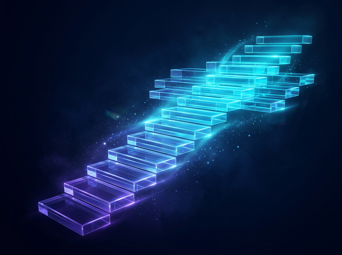 Abstract ascending glass steps representing platform growth