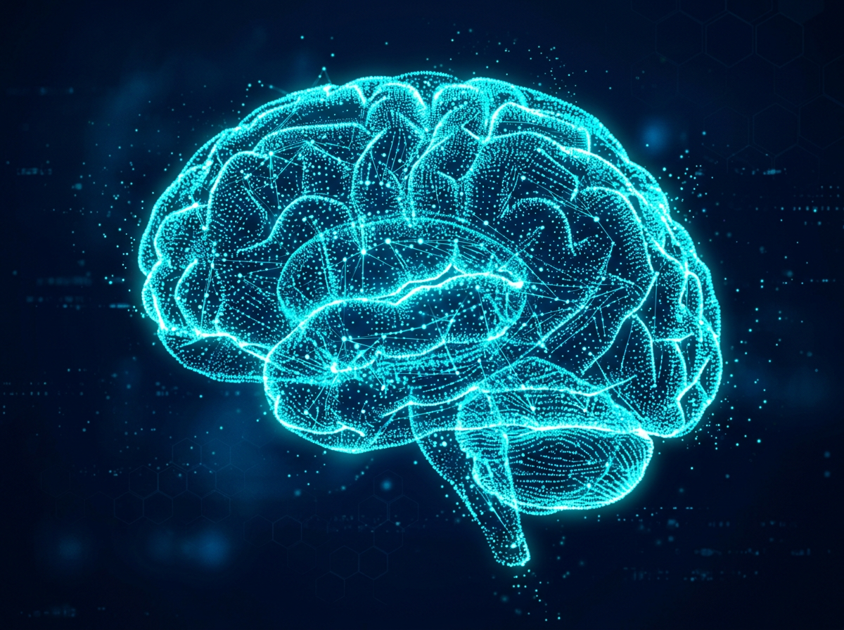 Abstract glowing data-point brain representing psychometric intelligence